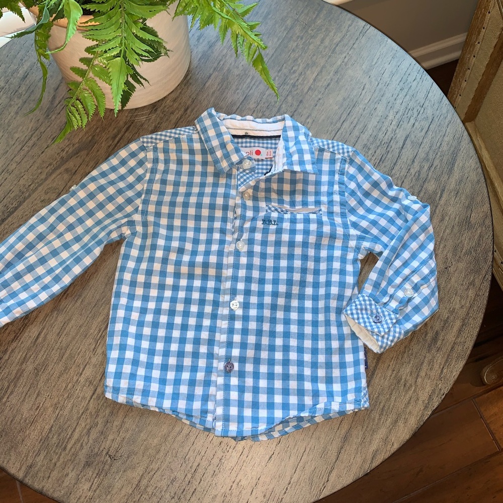 Boboli Baby Boys Blue Gingham Poplin Button-Down